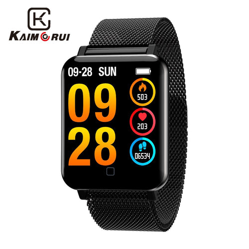 Kaimorui Smart Bracelet Men Heart Rate Tracker Pedometer Color Screen Bluetooth Stainless Steel Band for Androidn IOS Smartband